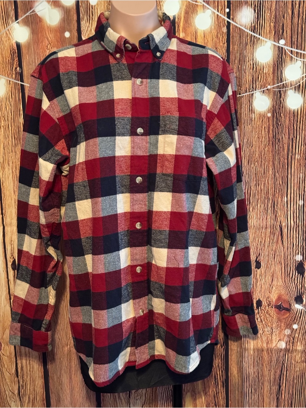 Redhead Men's Red and Navy Flannel Plaid Button-Down Shirt